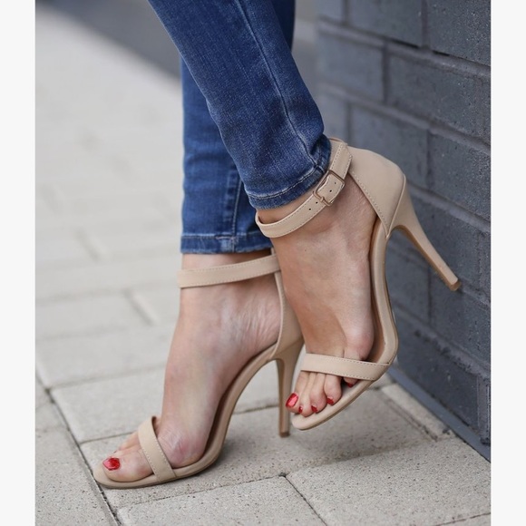 Missguided Shoes - Missguided Nude Faux Leather Barely There Heels